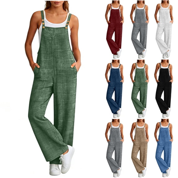 jumpsuits for Women Dressy 2024 Sleeveless Overalls Jumpsuit Casual Plaid Print Summer Wide Leg Bib Pants Present for Women Up to 65% off