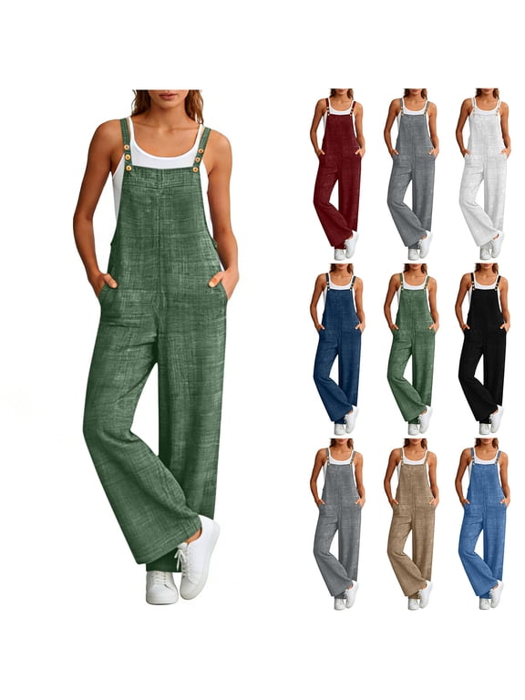 Womens' Jumpsuit Summer Fashion Sleeveless With Adjustable Buttons Overalls Casual Solid Color Wide Leg Jumpsuit