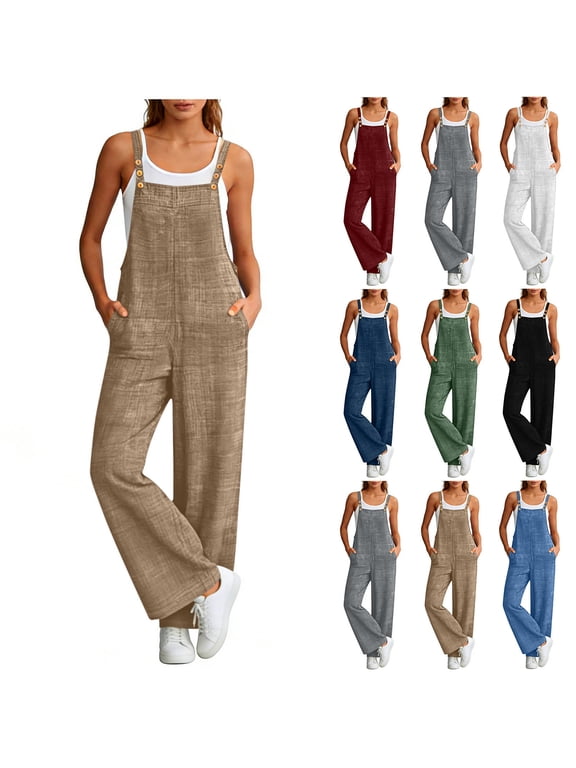 Womens' Jumpsuit Summer Fashion Sleeveless With Adjustable Buttons Overalls Casual Solid Color Wide Leg Jumpsuit
