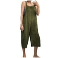 thumbnail image 1 of jumpsuits for women casual summer sleeveless suspender overalls cotton linen capri pants solid color romper, 1 of 3