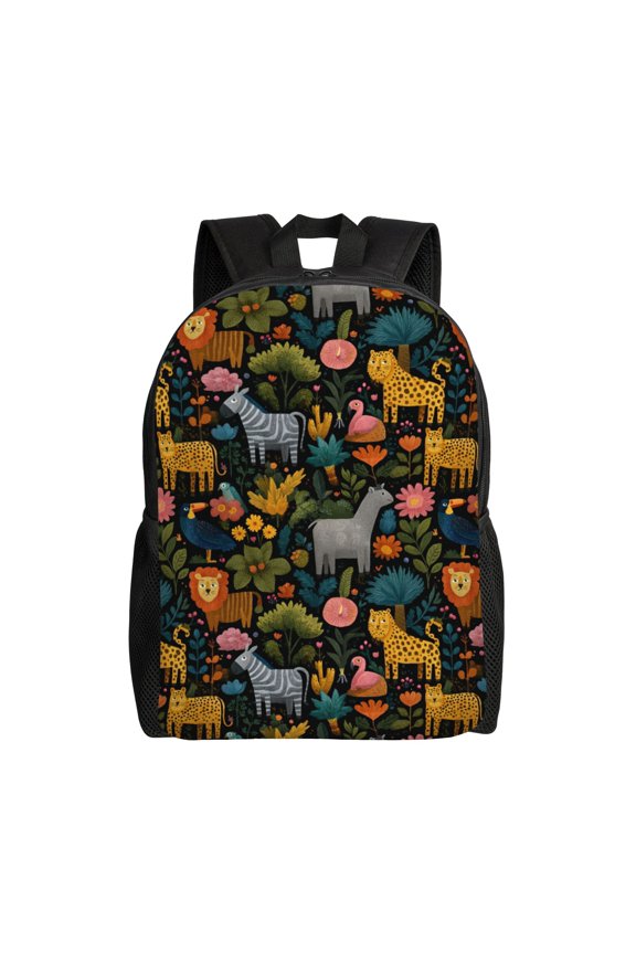 jungle animals Backpack with 15 Inch Laptop Compartment,Water-Resistant Daypack, Large Capacity Backpack with Adjustable Breathable Shoulder Straps for Daily Use Travel Gym