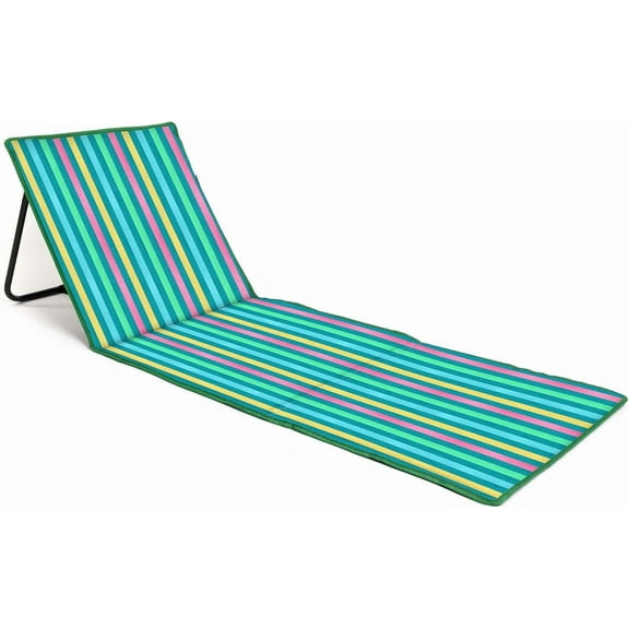 just be... Beach Sun Mat Folding Lightweight Portable Adjustable Sunbathing Recliner with Backrest Support and Valuables Pocket for Holidays Garden Camping Park Festivals - Dark Multicolour Stripes
