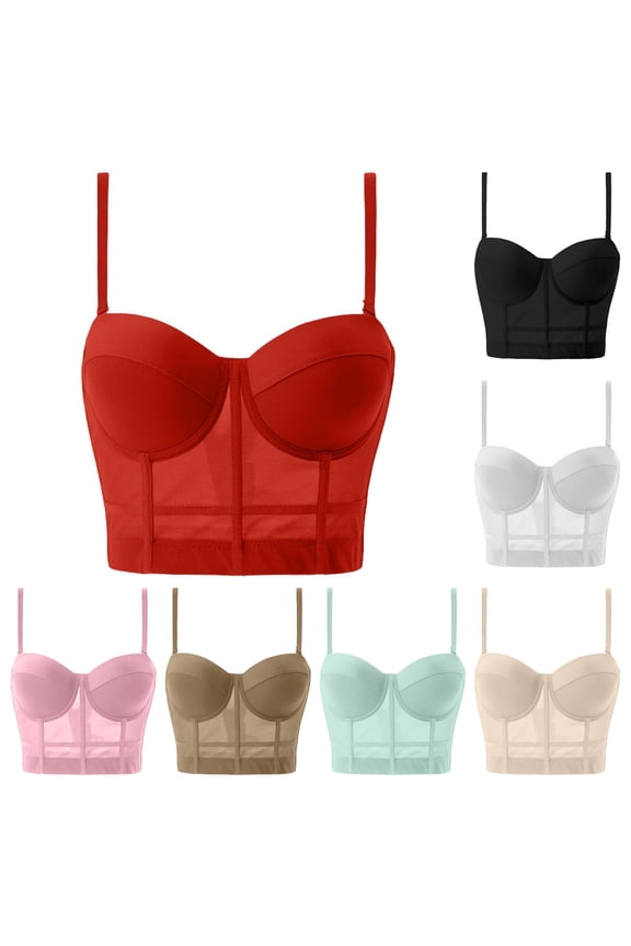 Corset Tops for Women Going Out Mesh Sheer Bustier Top Sleeeveless Bralette Racerback Adjustable Strap Crop Top Beige,M