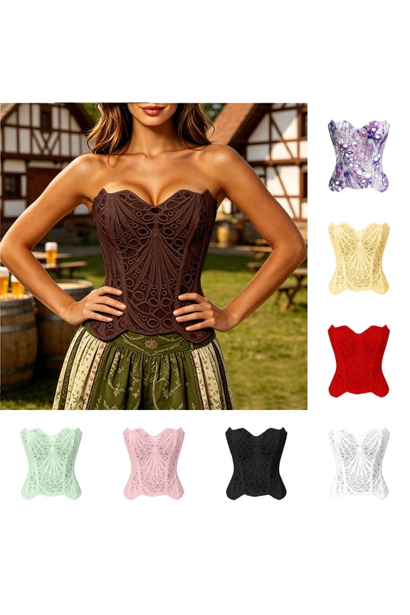 Corset Tops for Women Party Textured Sheer Floral Lace Bustier Renaissance Going Out Lace-up Corset Overbust Top Mint Green,XS