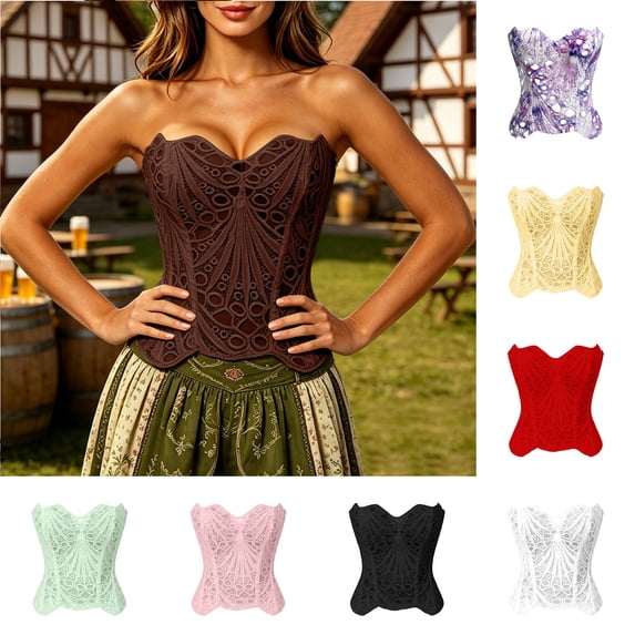 justHIGH Corset Tops for Women Party Textured Sheer Floral Lace Bustier Renaissance Going Out Lace-up Corset Overbust Top White,XXL