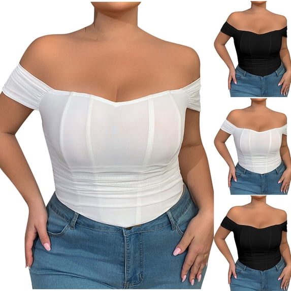 justHIGH Corset Tops for Women with Sleeves Going-Out Bustier Top Plus Size Sleeveless Push-Up Overbust Bodyshaper White,XXXXL