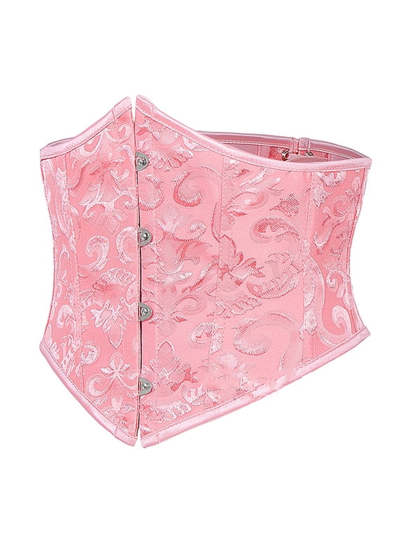 Floral Corset Belt for Women Underbust Lace Up Boned Waist Training Cincher Corset Renaissance Bustier Shapewear Top Pink,XL