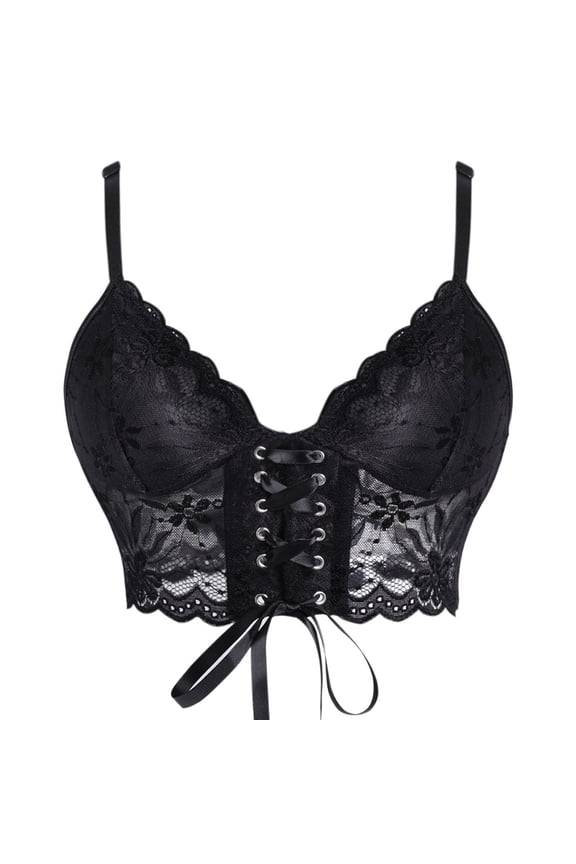 Lace Corset Top for Women Going Out Vintage Push-Up Overbust Bustier V Neck Slim Fit Y2k Crop Tops Black,S