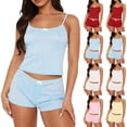 thumbnail image 1 of justHIGH Petite Women Cami Pajama Set 2 Piece Soft Sleepwear Cami Pj Shorts Set Summer Camisole Lounge Sets Sky Blue,M, 1 of 7