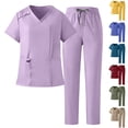 thumbnail image 1 of justHIGH Scrub Sets for Women Modern Short Sleeve V-neck Top & Drawstring Straight Leg Jogger Pants Medical Nursing Uniforms Navy,M, 1 of 5