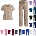 thumbnail image 1 of justHIGH Scrubs Set for Women Nurse Uniform Jogger Suit Short Sleeve V-Neck Stretch Top & Wide Leg Pants with Pockets Workwear Pink,XL, 1 of 7