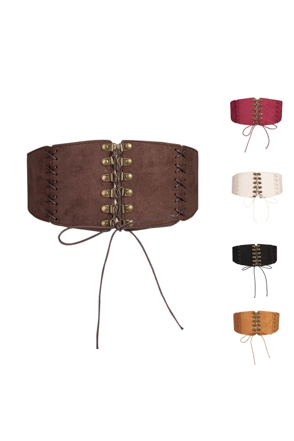 Vintage Corset Belt for Women Underbust Metal Buckle Waist Cincher Gothic Renaissance Bodyshaper Beige,Free Size