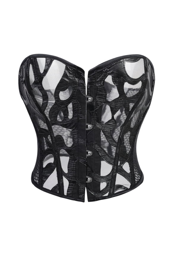 Women Mesh Strapless Bustier Boned Overbust Corset Top Lace Up Renaissance Bodice Going Out Party Tops Black,XL