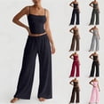 thumbnail image 1 of justHIGH Women's 2 Piece Lounge Set Spring Summer Outfits Camisole Top & Wide Leg Pants Matching Sets Beach Vacation Trendy Clothes Black,S, 1 of 7