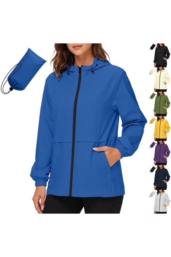 Women's Rain Jackets Waterproof Windbreaker Packable Running Lightweight Cycling Jacket Reflective Hooded Gray,S