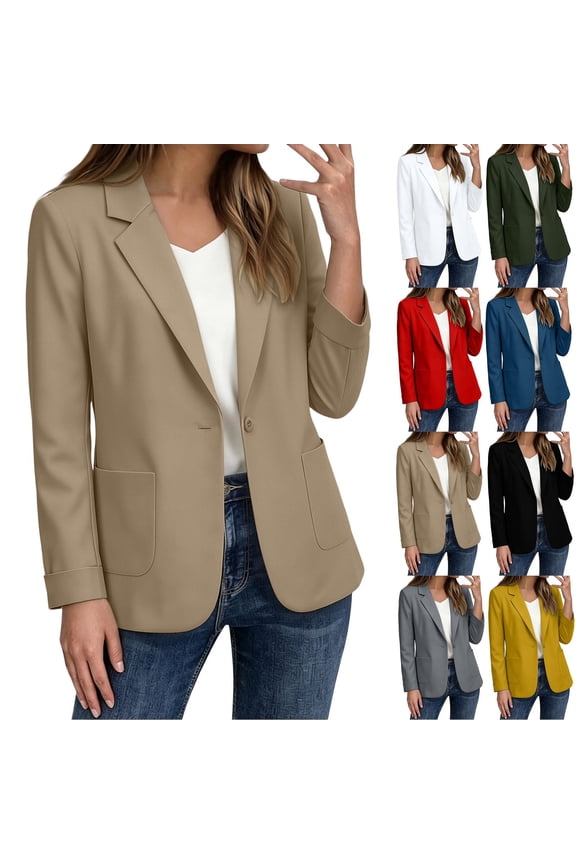 Womens Long Sleeve Blazer Business Casual Open Front Work Office Suit Jackets Ladies One Button Blazers with Pockets White,L