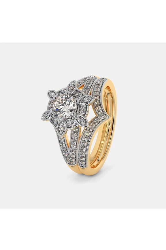 2.2Ct Natural Moissanite Round Halo Wedding Bridal Ring Set For Women 14k Gold Plated Sterling Silver
