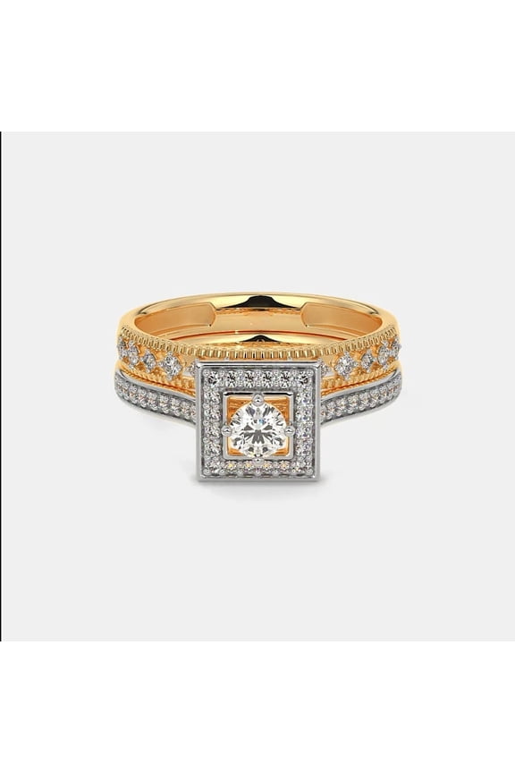2 Ct Natural Moissanite Round Halo Engagement Bridal Ring Set For Women 14k Gold Plated Sterling Silver