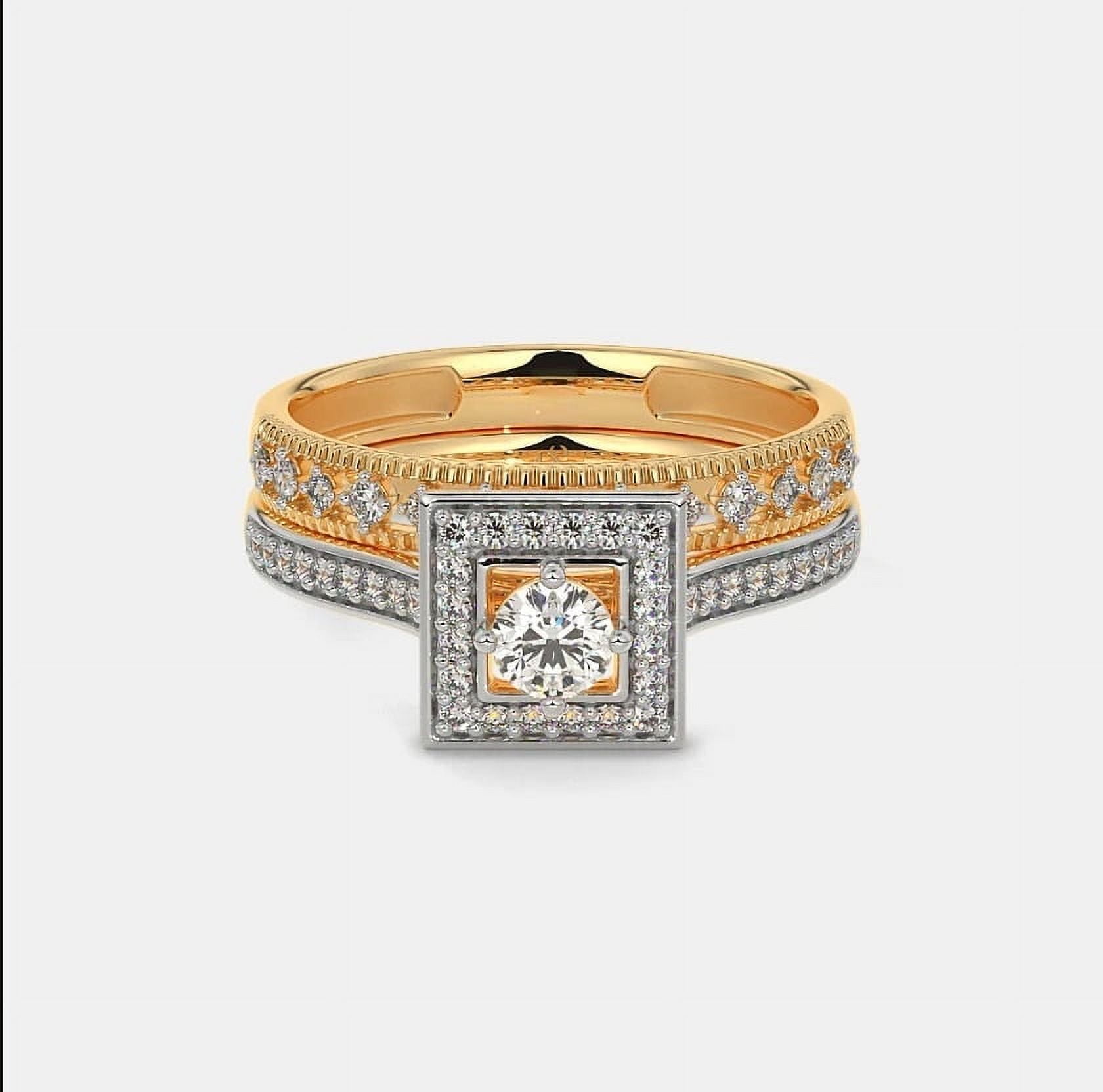 justforyoujewels 2 Ct Natural Moissanite Round Halo Engagement Bridal Ring Set For Women 14k Gold Plated Sterling Silver