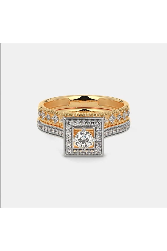 2 Ct Natural Moissanite Round Halo Engagement Bridal Ring Set For Women 14k Gold Plated Sterling Silver