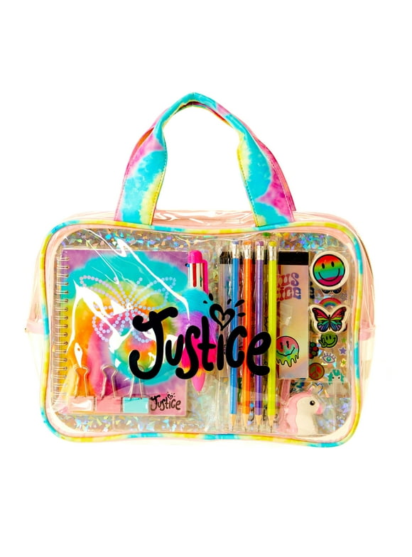 justice Stationery Set with Tie Dye Case, 18 pc set for children ages 6 and up