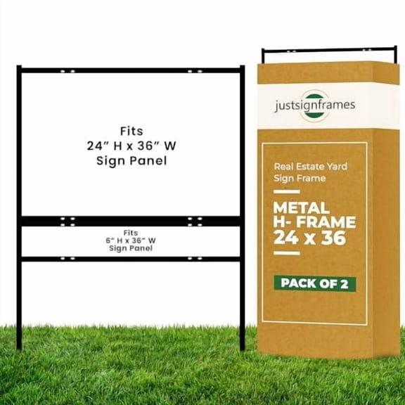 justsignframes Real Estate Yard Sign Stake Metal H Frame (2 Pack) - 24" x 36"