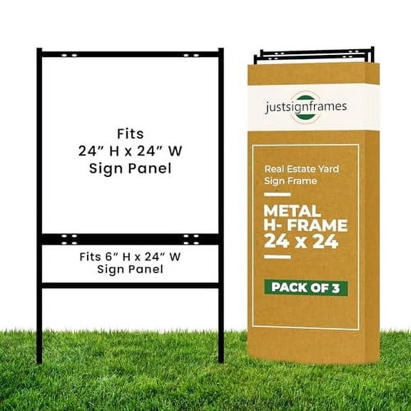 justsignframes Real Estate Yard Sign Stake Metal H Frame (3 Pack) - 24" x 24"