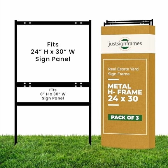 justsignframes Real Estate Yard Sign Stake Metal H Frame (3 Pack) - 24" x 30"