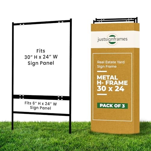 justsignframes Real Estate Yard Sign Stake Metal H Frame (3 Pack) - 30" x 24"