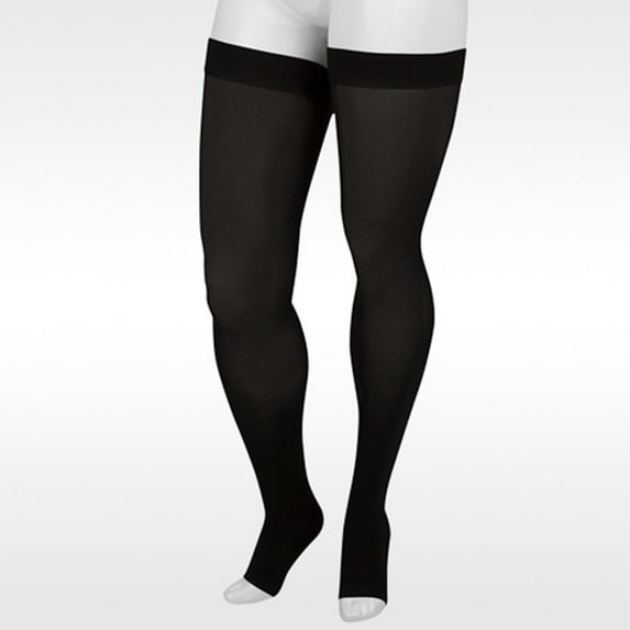 Juzo 4412 Basic Open Toe Thigh Highs w/Silicone Band - 30-40 mmHg Reg Black IV