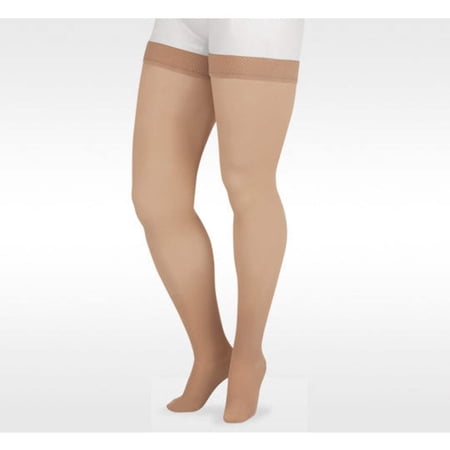 Juzo 2001 Soft Closed Toe Thigh Highs w/ Silicone Band Border - 20-30 mmHg Petite Beige V
