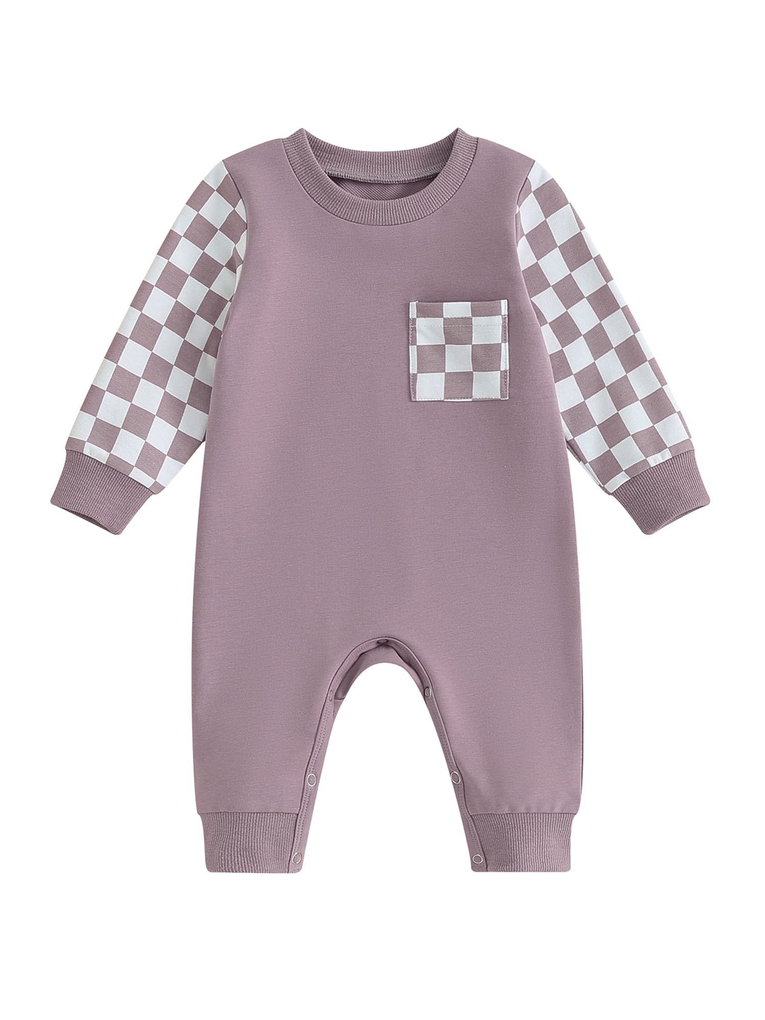 jxxiatang Baby Boy Girl Jumpsuits Long Sleeve Checkerboard Print Pocket