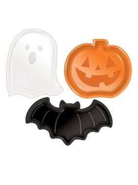 jxxiatang Pumpkin, Ghost, and Bat Shaped Plastic Serving Platter for Halloween Candy
