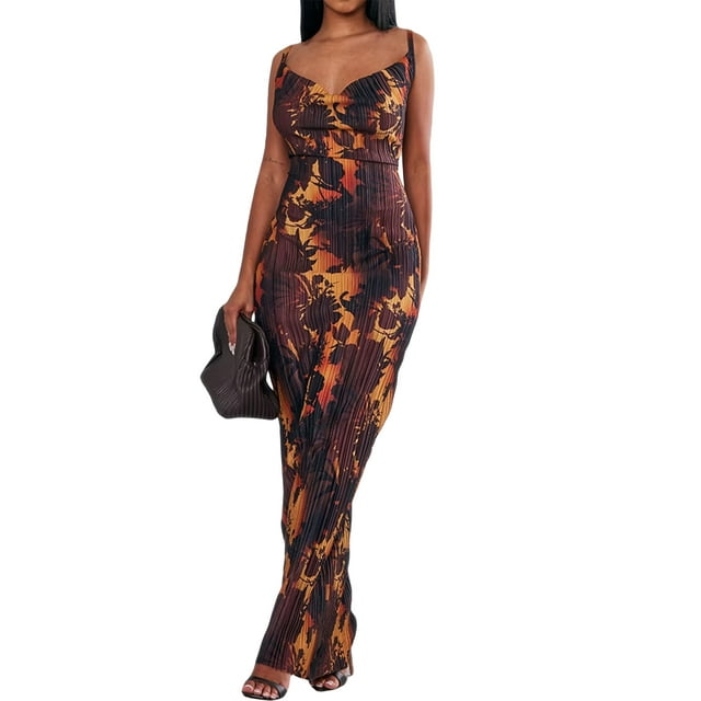 jxxiatang Women Sleeveless Floral Dress Summer Spaghetti Strap Party ...