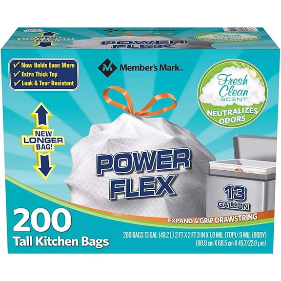 jylp 13 Gallon Fresh Scent Drawstring Tall Kitchen Trash Bags, Leakproof Power Flex Garbage Bags 1 Pack