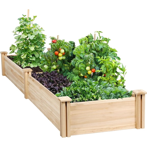 jylp 8x2ft Divisible Raised Garden Bed, DIY Fir Wood Planter Box with 2 Growing Areas, Weather Resistant for Backyard Patio (95 x 25 x 11in)