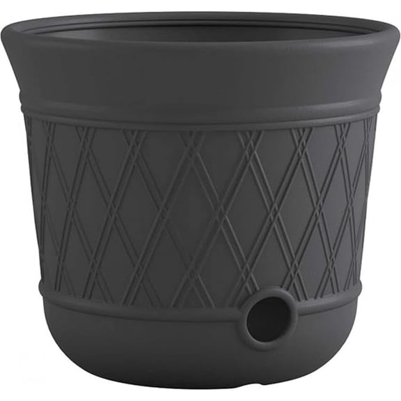 jylp Gray Lattice Resin Garden Hose Storage Pot, Outdoor Decorative Hideaway Hose Organizer with Drain & Water Inlet Port