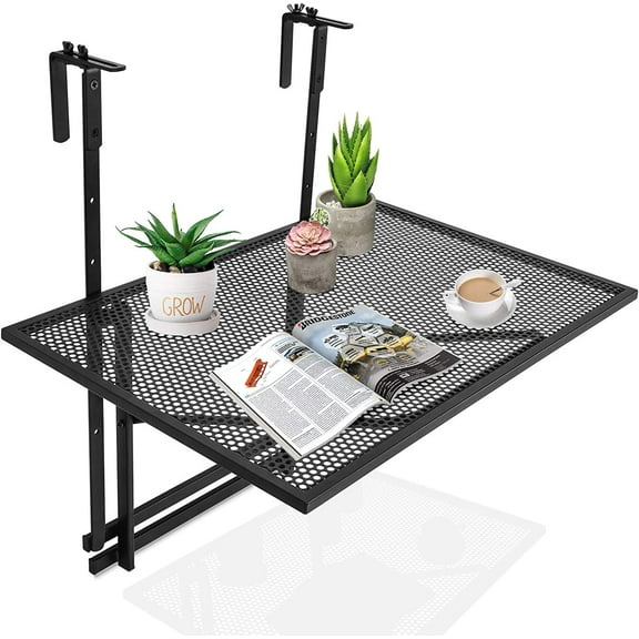 jylp Outdoor Folding Hanging Table, 5-Level Height Adjustable Railing Serving Table, Foldable Space-Saving Balcony Table for Patio, Deck (Fits 1.5" to 4" Railings, Black)