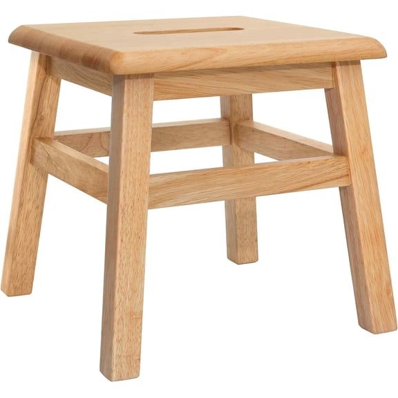 jylp Solid Hardwood Step Stool for Adults & Kids, 12.25 Inch Portable Wood Step Stool with Handle, Fully Assembled, Holds 200 lbs (Natural)
