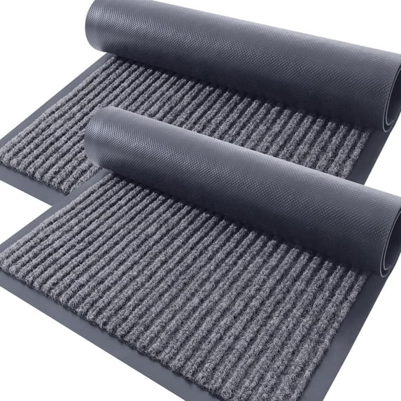 jyt Front Door Mat Indoor Outdoor Entrance, 2-Pack 29.5 x 17 Inch, Waterproof Heavy Duty Doormat, Fade Resistant, Low Profile, Easy Clean Patio Porch Welcome Floor Mats for Entry, Grey
