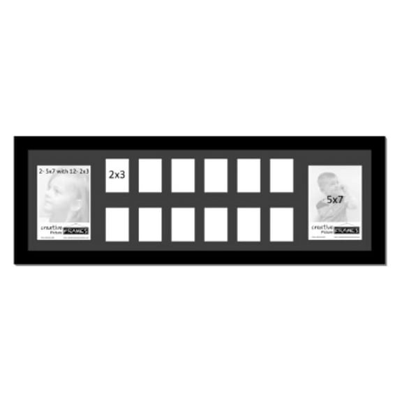 k-12 School Year Photo Collage with 14 Openings 12-2 x 3 Wallet Size and 2-5 x 7 Photos, Preschool through HS Graduation (Black Mat)