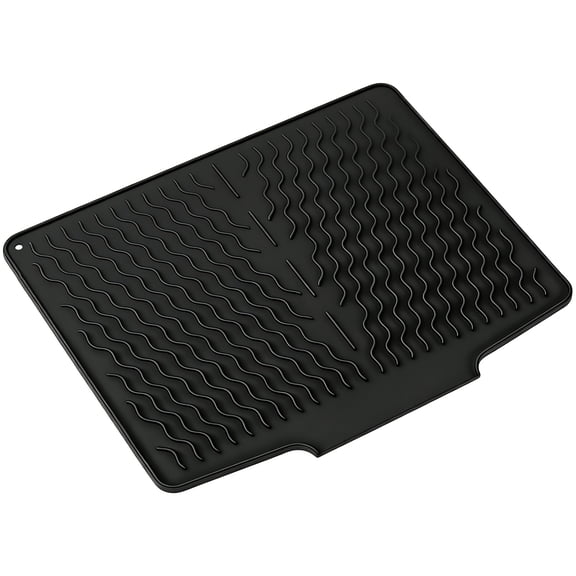 Silicone Dish Drying Mat 15.6 x 12.9 in, Food-Safe, Heat Resistant Kitchen Dish Drainer Mat with Angled Drain, Anti-Slip, Easy Clean, Foldable Dish Mat