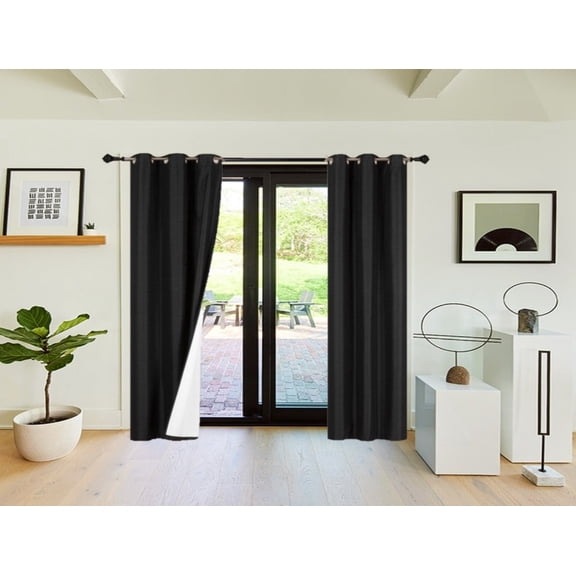 k60 Blackout Curtain Room Darkening 95" length Black Color for Large Window Sliding Door 2 panels for bedroom home décor