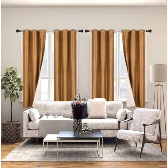 k92 Blackout 1 Panel Gold Color Thermal Lined Room Darkening Window Curtain Grommets 63" inch