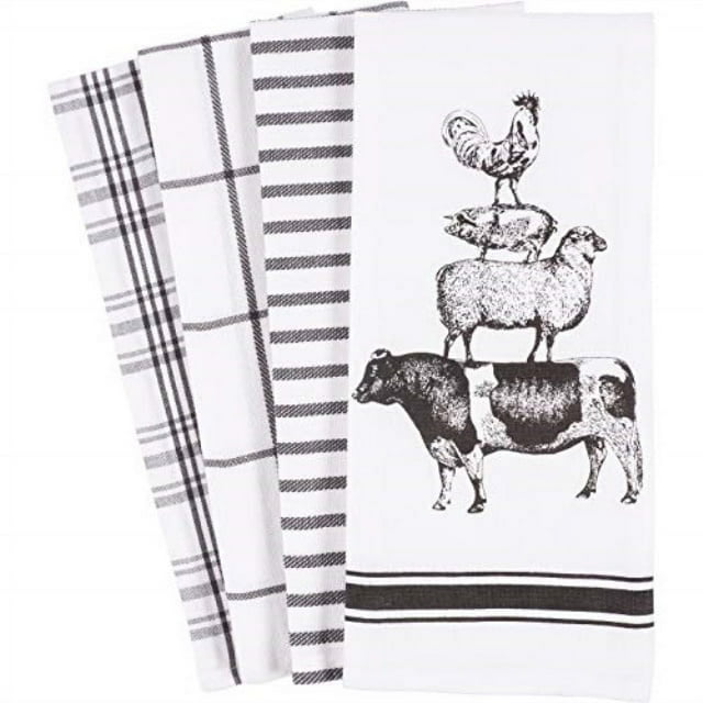 kaf home pantry stacked farm animals kitchen dish towel 18 x 28-inch set of 4