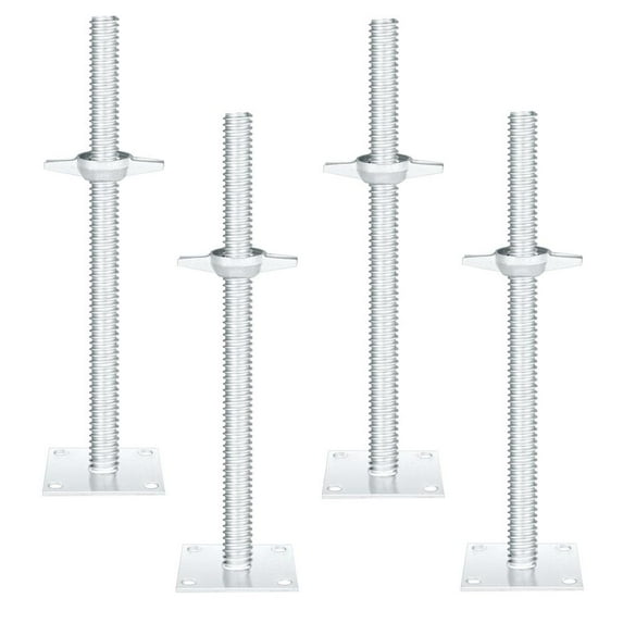 kagrote 4 Pack 18" Screw Jacks Home Leveling Adjustable Leveling Jack Solid Screw Jacks with Base Plate for Baker-Style Scaffolding, Silver
