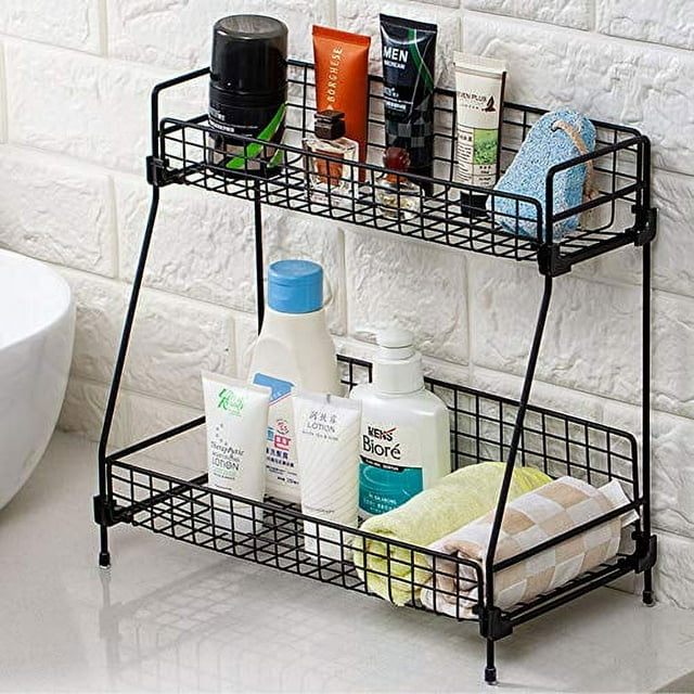 kaileyouxiangongsi 2-Tier Bathroom Countertop Organizer -Cosmetic Organizer- Makeup Organizer Holder for Bathroom -Kitchen Organizer Storage Wire Shelves Basket (Black)