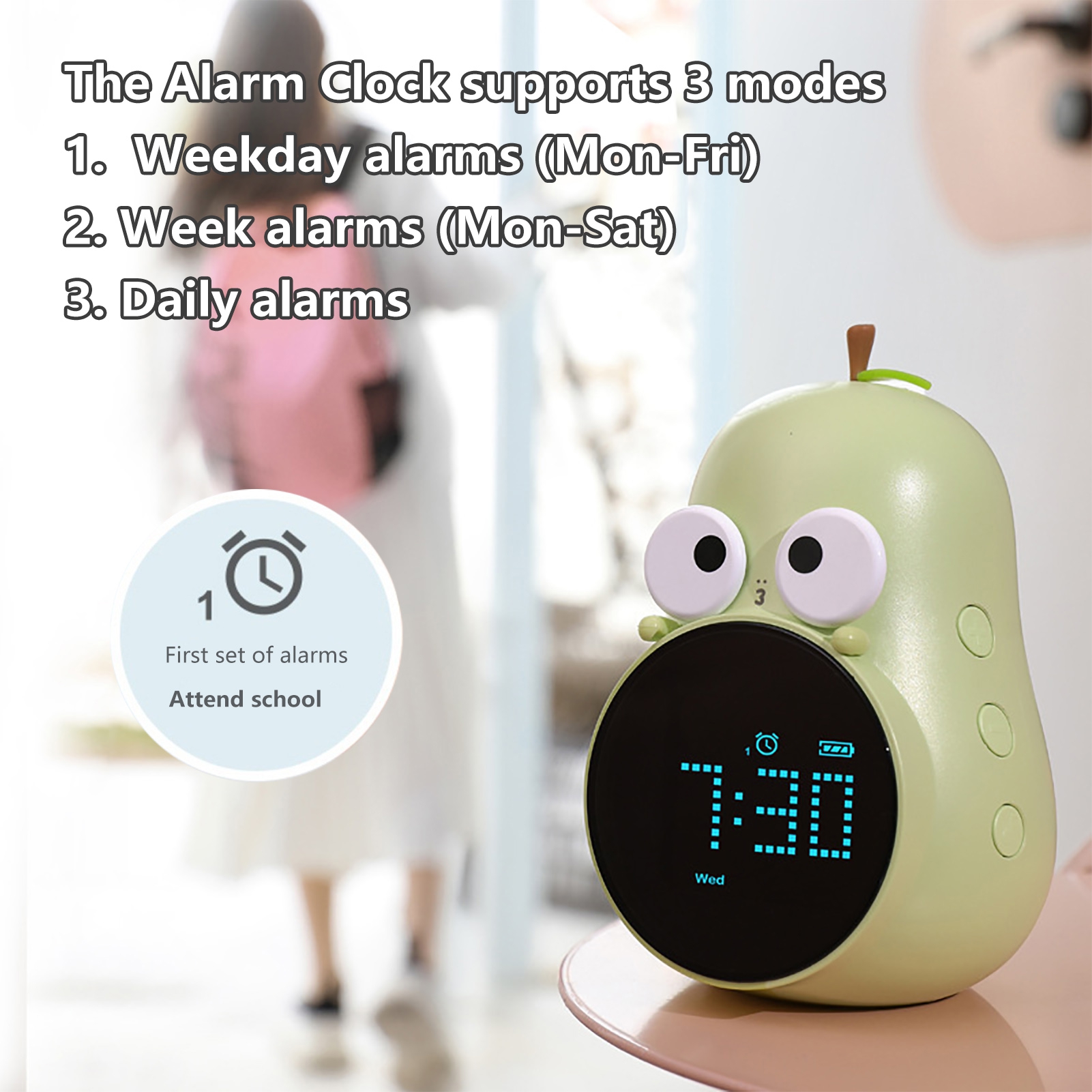 kaioher Alarm Clock Cute Pear Design 6 Ringtones Snooze Function
