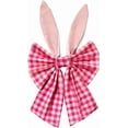 thumbnail image 1 of kakina CMSX 16 Inch Easter Bunny Ears Wreath Bow Rustic Buffalo Plaid Easter Bows for Wreaths Spring Holiday Fabric Decorative Bow for Tree Topper Front Door Wall Window Home Party DIY Crafts (Pink), 1 of 10