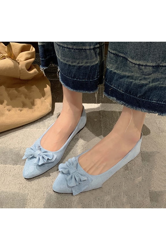 Bowknot Ballet Flats Womens Pointy Toe Flat Shoes Suede Dress Solid Color Flat Shoes Wear to Work Slip On Moccasins